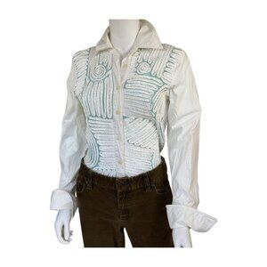 Y2K Textured Appliqué Button-Up Shirt | Sculptural Embossed Design | S/M